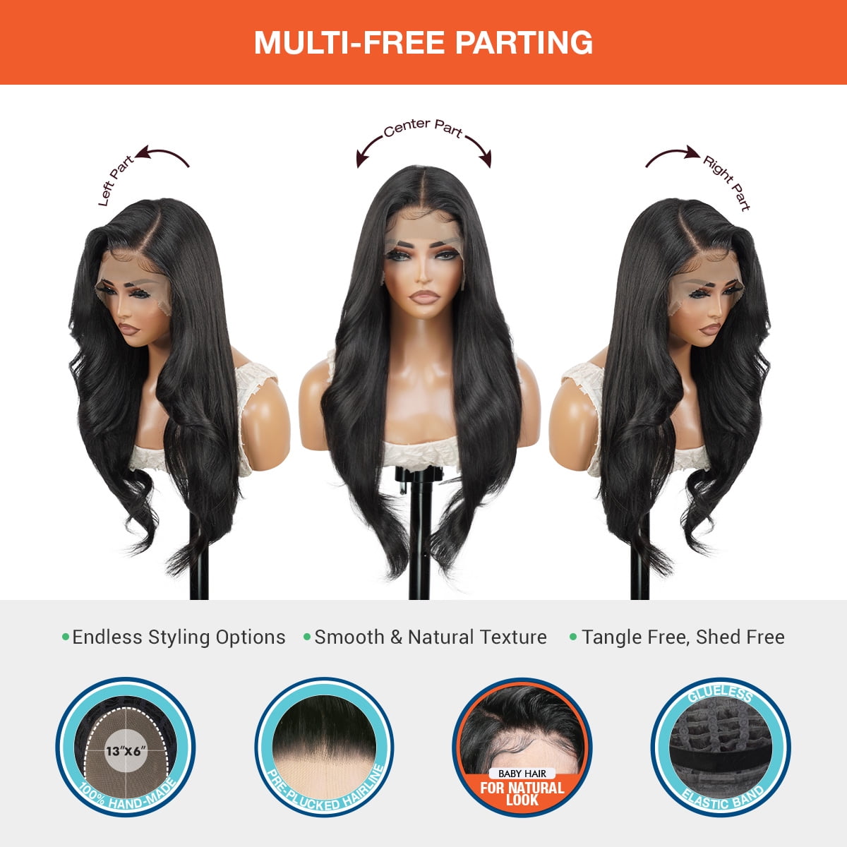 GLAM21USA HD LACE Front Wig 13X6 Deep Transparent Lace Frontal Wigs 28 Inch Human Hair Blend Pre Plucked Swiss Lace Long Heat Friendly Synthetic Wig - Tastee (1B-OFFBLACK)