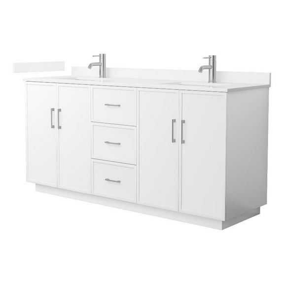 Elan TK 72" White Double Vanity & White Quartz Top (1-Hole) & Nickel Trim