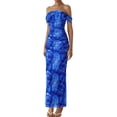 thumbnail image 4 of Vestido PRETTYGARDEN 2025 Floral con Hombros Descubiertos y Fruncido Azul Talle S, 4 of 5