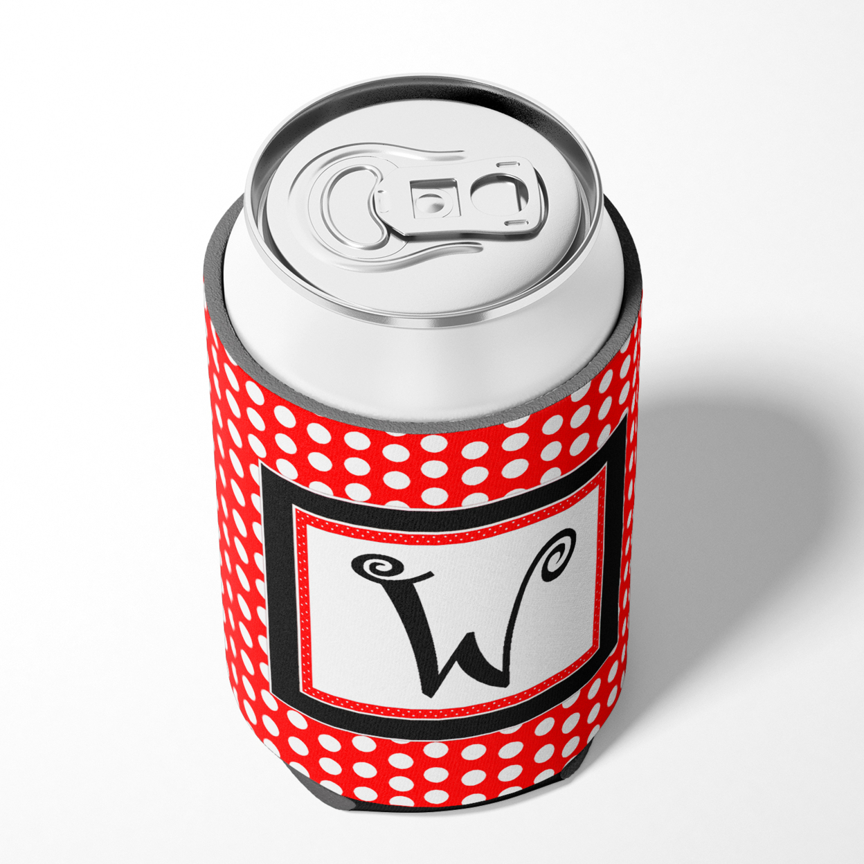 Carolines Treasures CJ1012-WCC Letter W Initial Monogram - Red Black Polka Dots Can or Bottle  Hugger