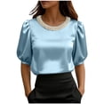 thumbnail image 1 of Tauxra Hauts d'Été Décontractés à Manches Courtes pour Femmes Blouses, T-Shirts Col Rond Couleur Unie Coupe Ample pour Usage Quotidien, 1 of 7