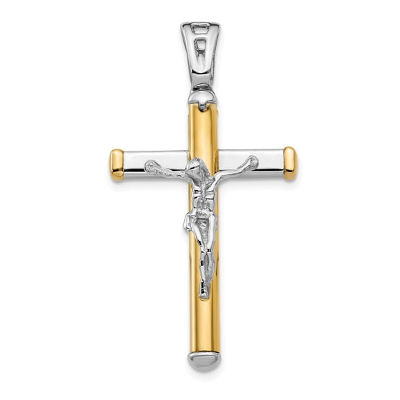 14K Two-Tone Gold Charm Pendant Fashion 39.75 mm Polished Crucifix