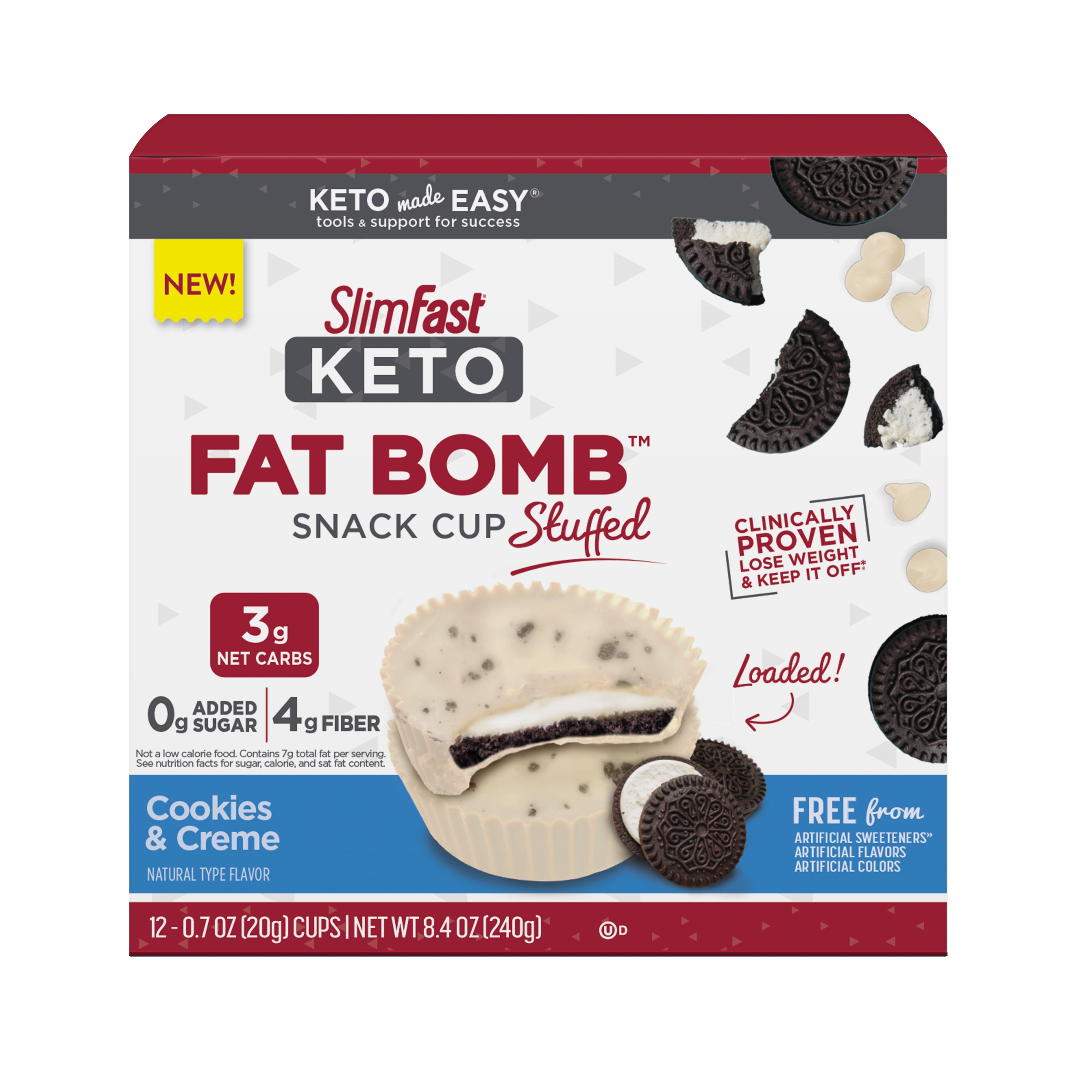 SlimFast Keto Fat Bomb Stuffed Snack Cups, Cookies & Creme, 12 Count