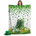 thumbnail image 2 of Throw Blanket Fleece Throw Blanket 50x80in, St. Patrick's Day Shamrock Daisy Flower Soft Lightweight Bed Blankets Rustic Green Boots Fuzzy Couch Blankets for All Season, 2 of 9