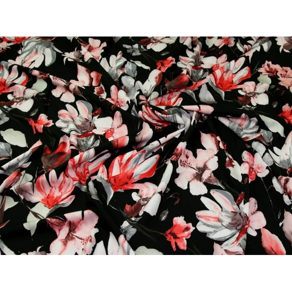 Minerva Stretch Woven Satin Crepe Fabric Pink on Black - per yard