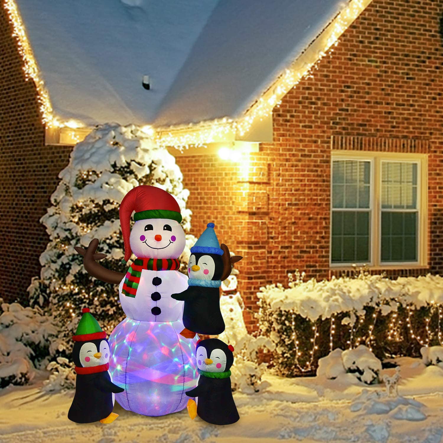 Blow Up Decoration for Outdoor Indoor Garden Lawn Yard Christmas Decoration 6FT Christmas Inflatable Snowman with Penguin and Gift,LED Light up Xmas Decor