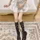 thumbnail image 2 of Calcetines góticos de rejilla hasta la pantorrilla para mujer, medias de Jacquard a cuadros con corazón y parte superior de encaje de Lolita, 2 of 5