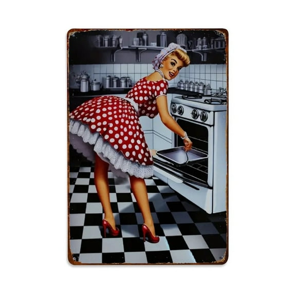 1950S Kitchen Pin-Up Tin Sign Vintage Metal Sign Office Living Room Bar Coffee Wall Art Decor 8x12inch