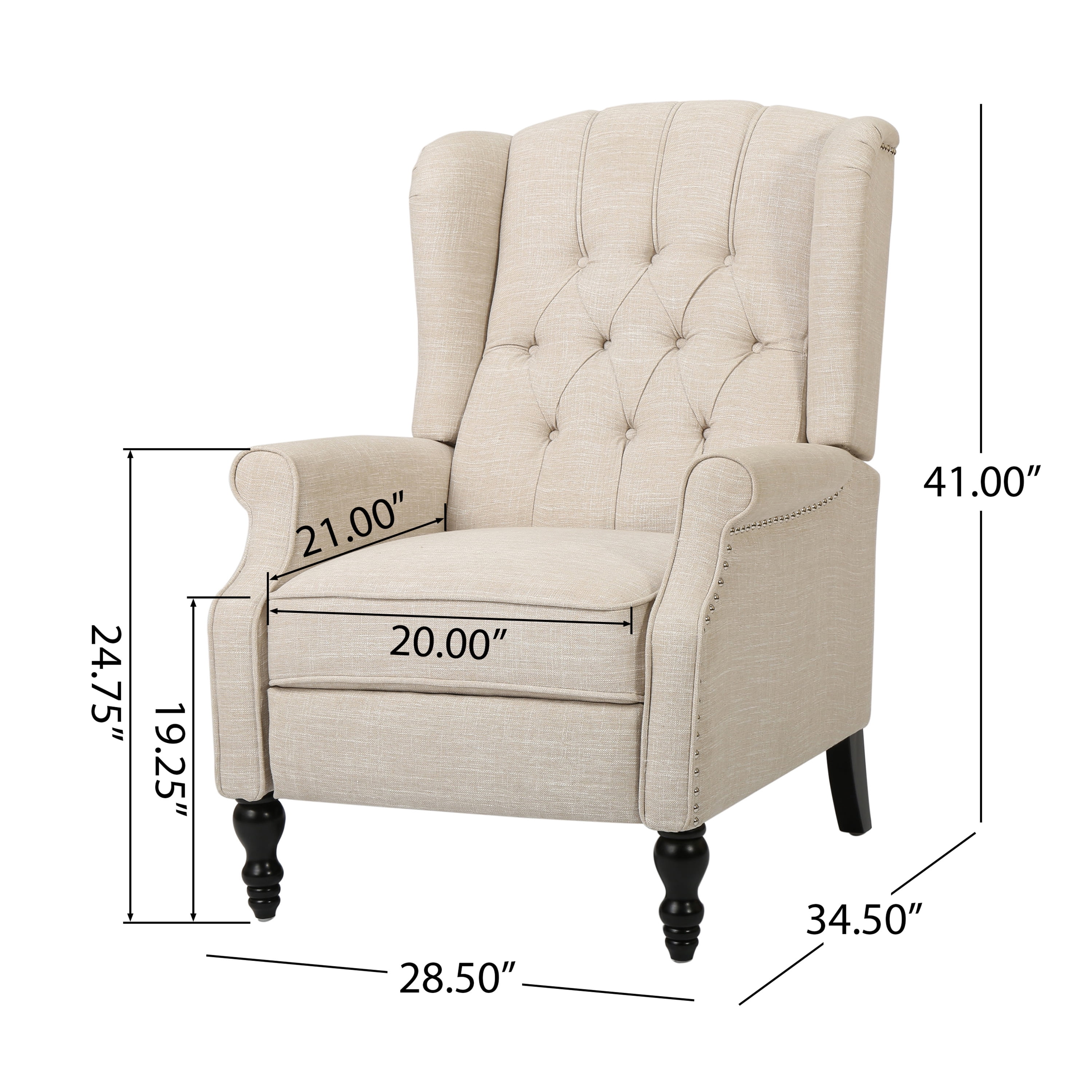 GDF Studio Elizabeth Contemporary Tufted Wingback Pushback Recliner, Light Beige and Dark Brown