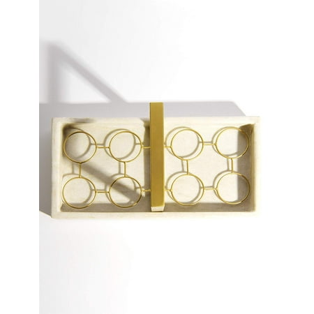 Best Home Fashion Modern Marble Tray with Gold Caddy - White with Gold - 18” W x 9” D x 6.5”