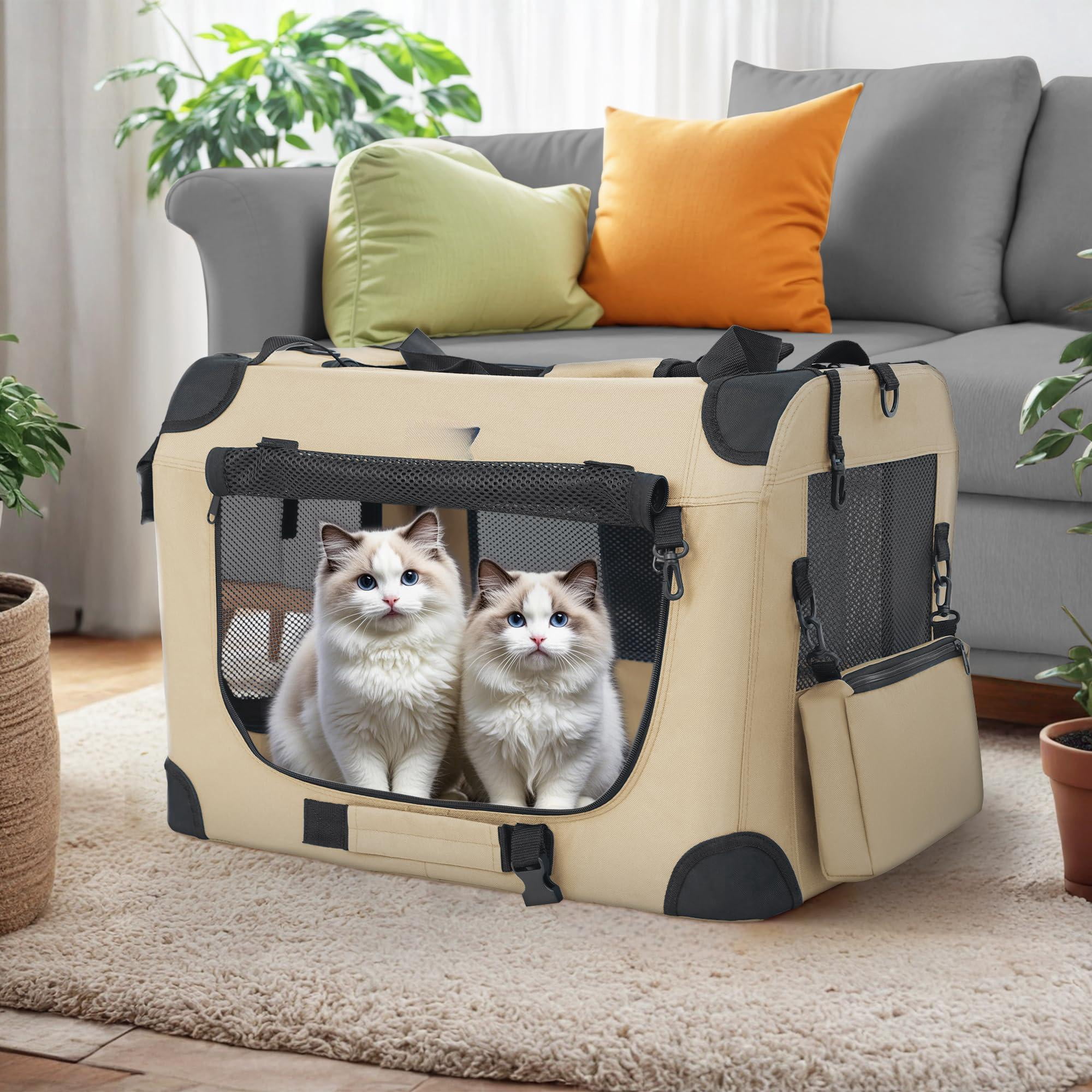 Portable Collapsible Dog Crate  Travel 24x17x17 With Soft Warm Blanket And Foldable Bowl For Large Cats & Small Dogs Indoor Outdoor