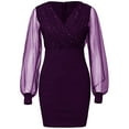 thumbnail image 3 of KOMOO Women Sequins Cocktail Dress Mesh Long Sleeve High Waist Patchwork Bodycon Dress Glitter Evening Dress, 3 of 6