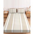 thumbnail image 2 of Full Size Fitted Sheet Set - Beige Stripe 3 Piece Bedding Sets 16" Deep Pocket Fitted Sheet with 2 Pillowcases, Cream Striped Modern Minimalist Geometric Lines Brushed Microfiber Hotel Bed Sheets, 2 of 9