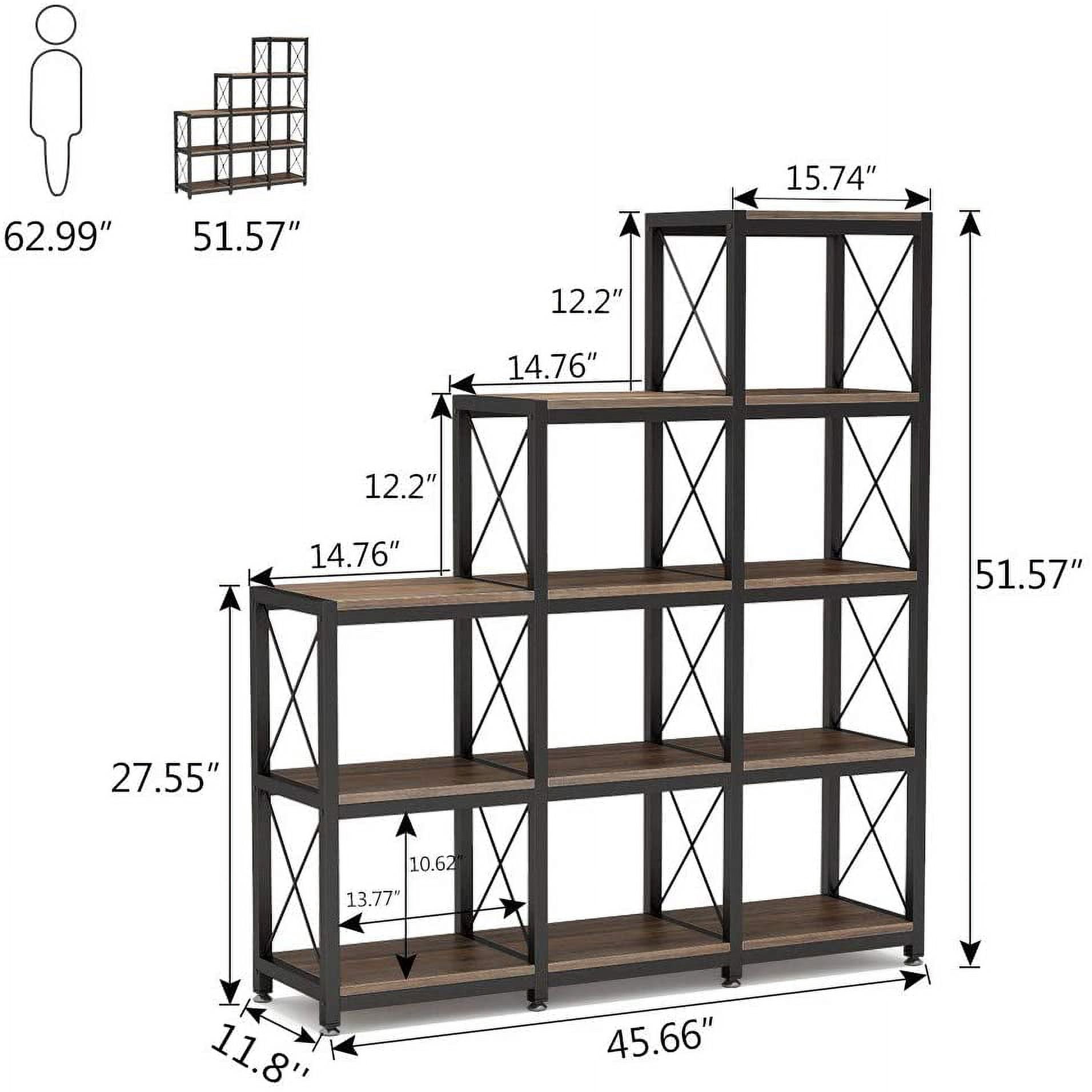 Tribesigns 12 Shelves Industrial Ladder Bookshelf, 9 Cubes Stepped Etagere Bookcase for Home Office (Rustic Brown)