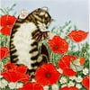 En Vogue B-307 Dancing Cat in Poppies Field - Decorative Ceramic Art Tile - 8 in. x 8 in.