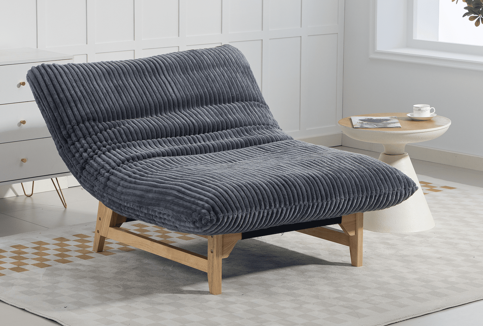 Leumius Accent Armless Chair Lazy Sofa Chair with Solid Wood Frame & Backrest,Corduroy Casual Single Sofa Chair for Living Room,Bedroom,DARK GREY