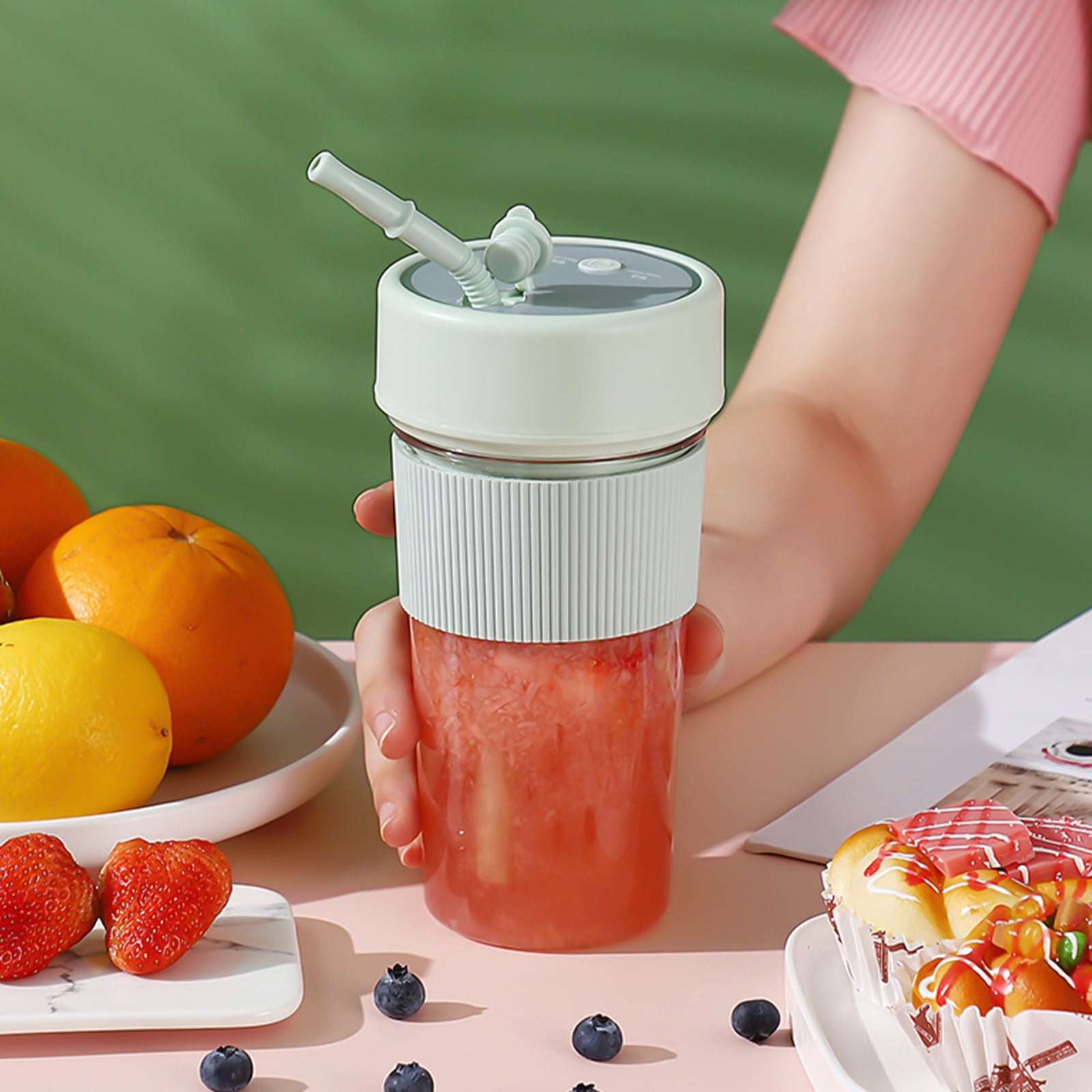 SNGMN Portable Blender with 6 Blades, USB Rechargeable Juicer for Smoothies and Shakes, Easy to Clean with Straw, 350ml Capacity, 18000rpm