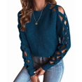 thumbnail image 2 of Women Cute Cold Shoulder Pullover Sweaters Knitted Cozy Fitted Long Sleeve Trendy Sweater Blue S, 2 of 9