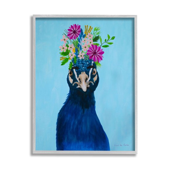 Stupell Industries Gerbera Forget Me Not Flowers Royal Blue Peacock Portrait , 16 x 20, Design by Coco de Paris