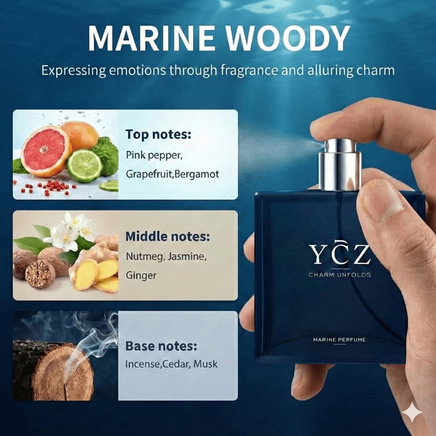 YCZ Charm Unfolds Men's Cologne (2-Pack), Marine & Oriental Woody