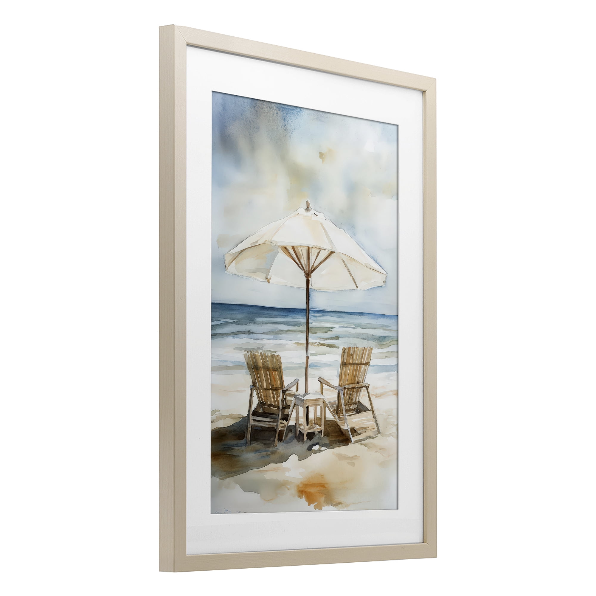 Stupell Industries Watercolor Paradise Beach Scene Birch Framed Print Under Glass, design by Petal Prints Design