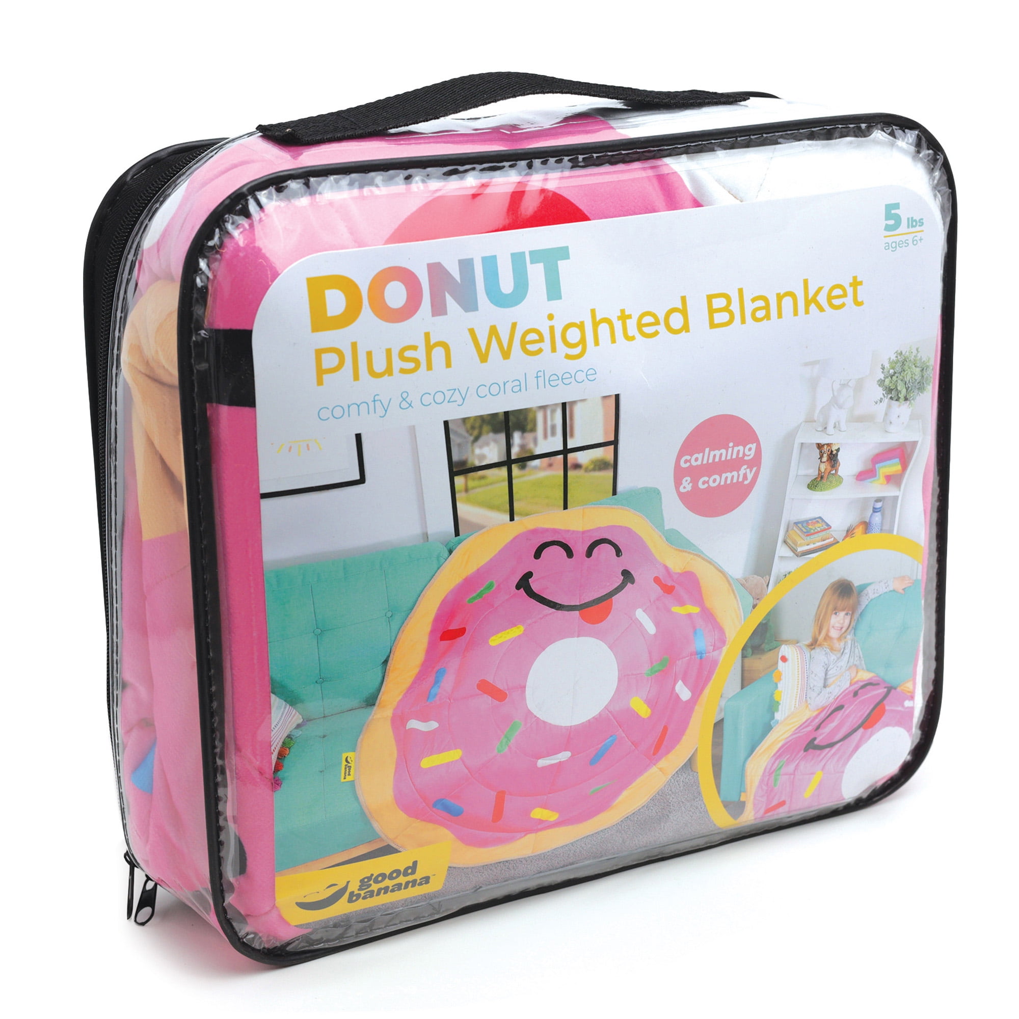 Durable Grid Stitching Even Weight Dispersion 5 lbs GOOD BANANA Kids’ Donut Weighted Blanket Calming Cozy Thick Relaxing Nap Time and Sleep Whole-Body Comfort Cloud-Like Coral Fleece Soft