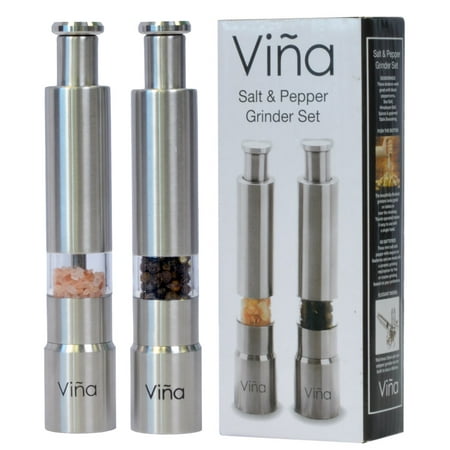 2 Pack Vina Stainless Steel Thumb Push Mini Salt And Pepper Shaker 2 Pack Vina Stainless Steel Thumb Push Mini Salt And Pepper Shaker Mill Grinder Set