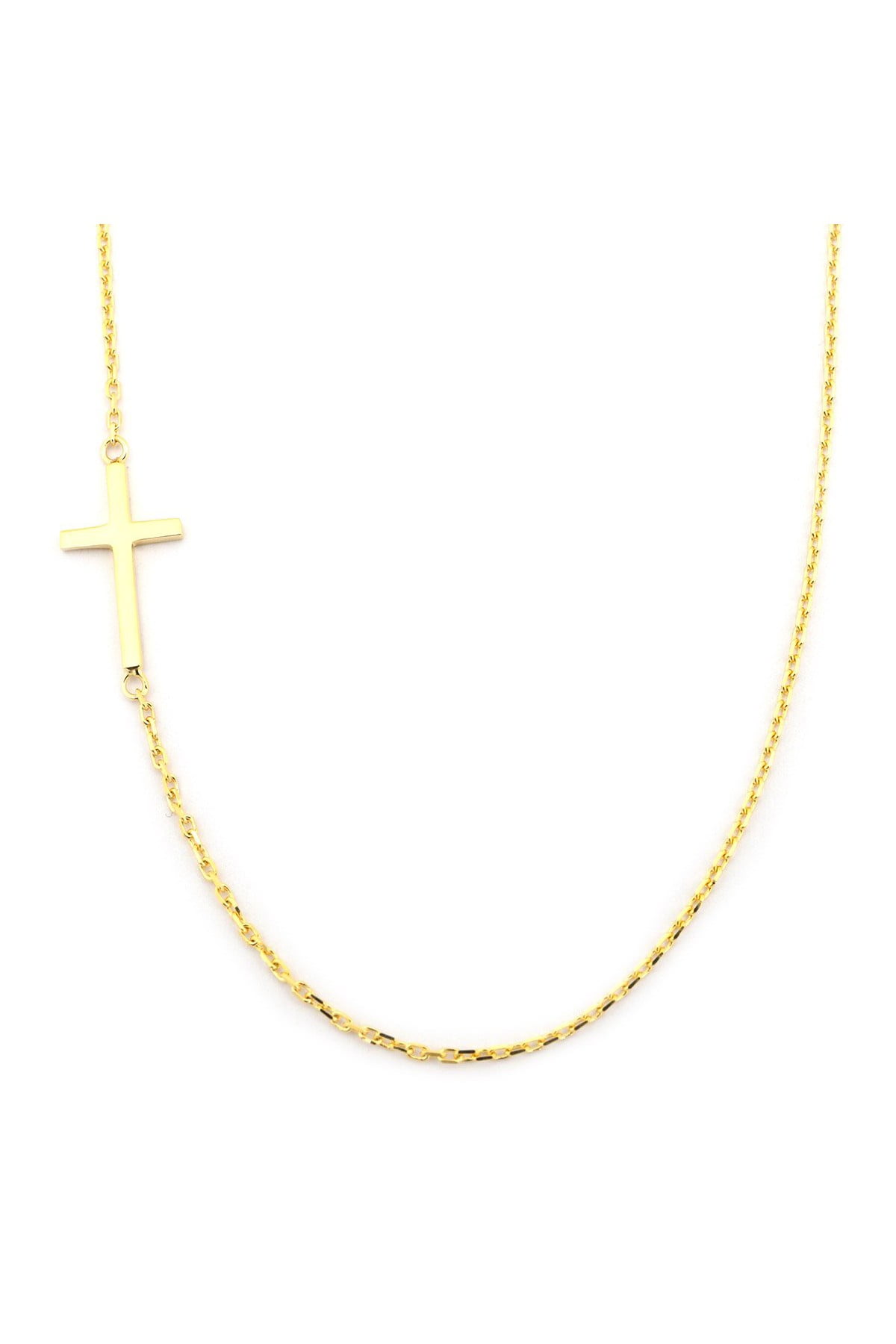 Beauniq 14k Yellow Gold Offset Sideways Cross Pendant Necklace, 17.5" by