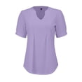 thumbnail image 5 of Red Womens Summer Tops Womens V Neck Tops Puff Short Sleeve T Shirt Pleated Floral Printed Tunic Blouse Shirts Shirts for Women, 5 of 6