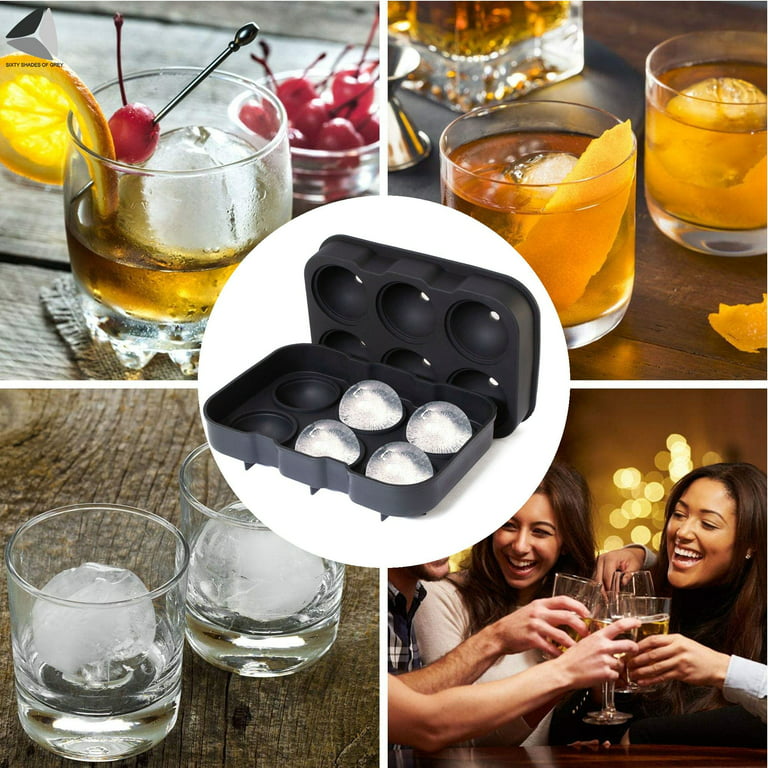 Deiss Pro Whiskey Ice Ball Maker Mold & Plastic Funnel — 6 Large 2.5 inch Ice Spheres in Round Ice Cube Mold — Clear Ice Ball Maker with Lid for