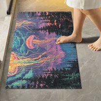 Yayeee Bath Rugs for Bathroom Floor Set of 2 Non Slip Fluffy Soft Absorbent Mat, Psychedelic Jellyfish