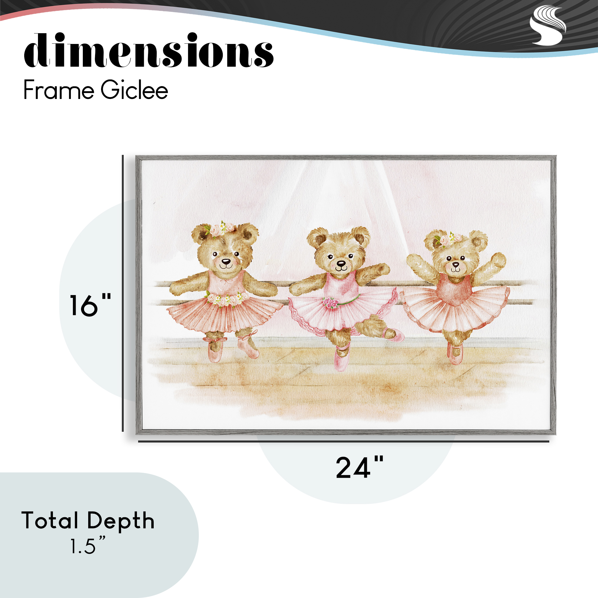Ballet Teddies Triplet Gray Framed Giclee Art, design by Amy Hall