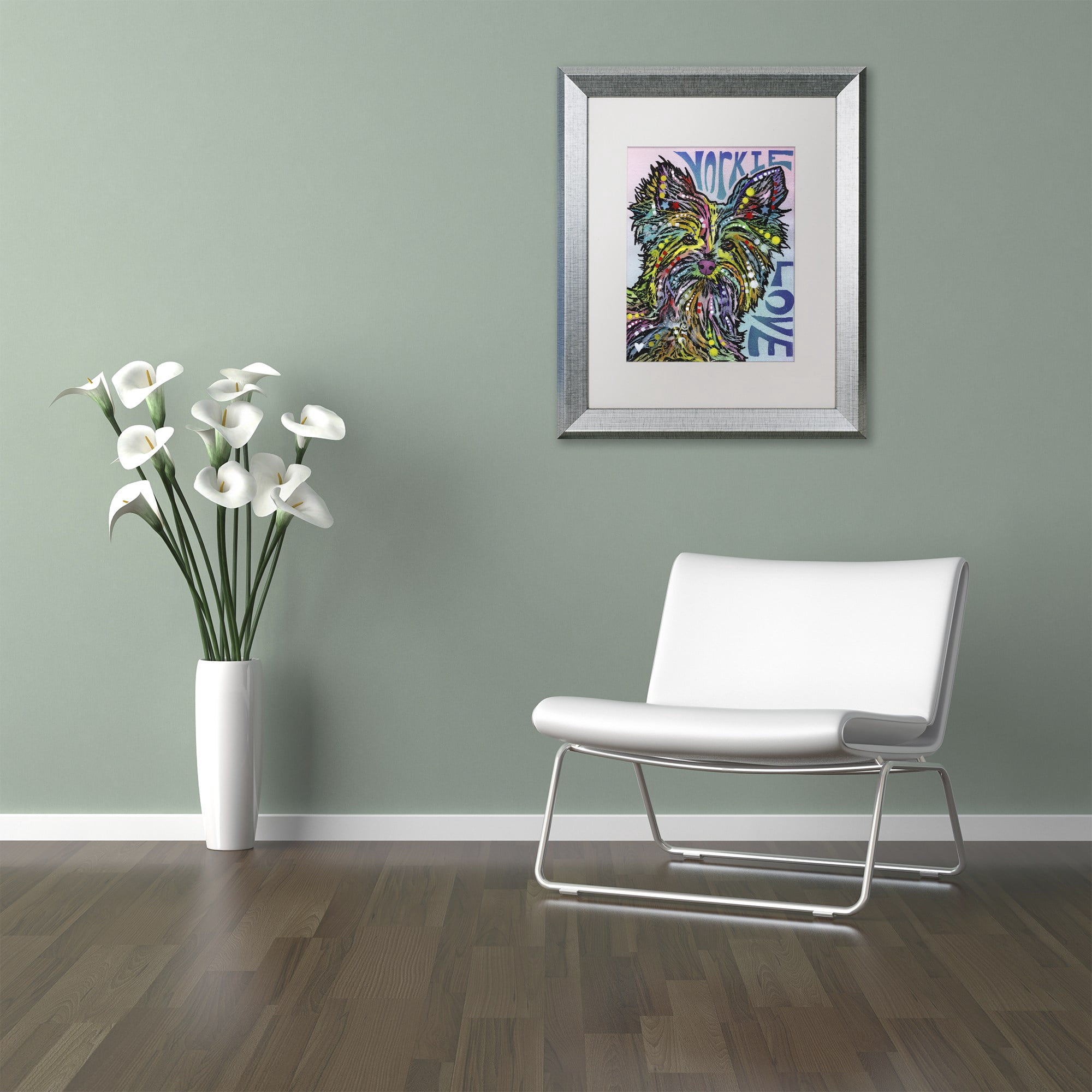 Trademark Fine Art 'Yorkie Luv' Canvas Art by Dean Russo, White Matte, Silver Frame
