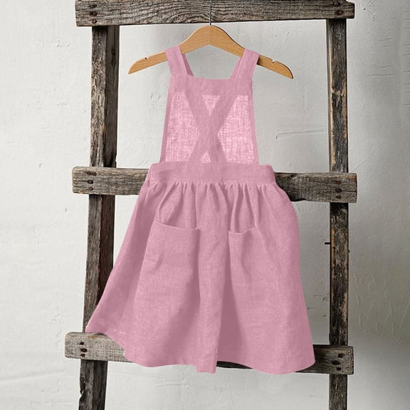 Ovbmpzd Toddler Girls Dress Layering Pink Linen Jumper Dresses Cross Back Straps Casual Dresses,3 Years