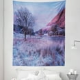 thumbnail image 1 of Scotland Tapestry, Frosty Winter Nature Morning Mist on Loch Awe Highlands Trees Hills, Fabric Wall Hanging Decor for Bedroom Living Room Dorm, 5 Sizes, Mauve Sky Blue Dried Rose, by Ambesonne, 1 of 1
