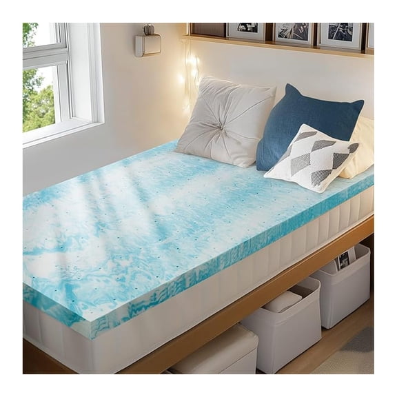 4 Inch Twin XL Memory Foam Mattress Topper, Cooling Gel Infused Mattress Pad, Ventilated Bed Topper for Pressure Relief, Certified, Dorm Room , Blue