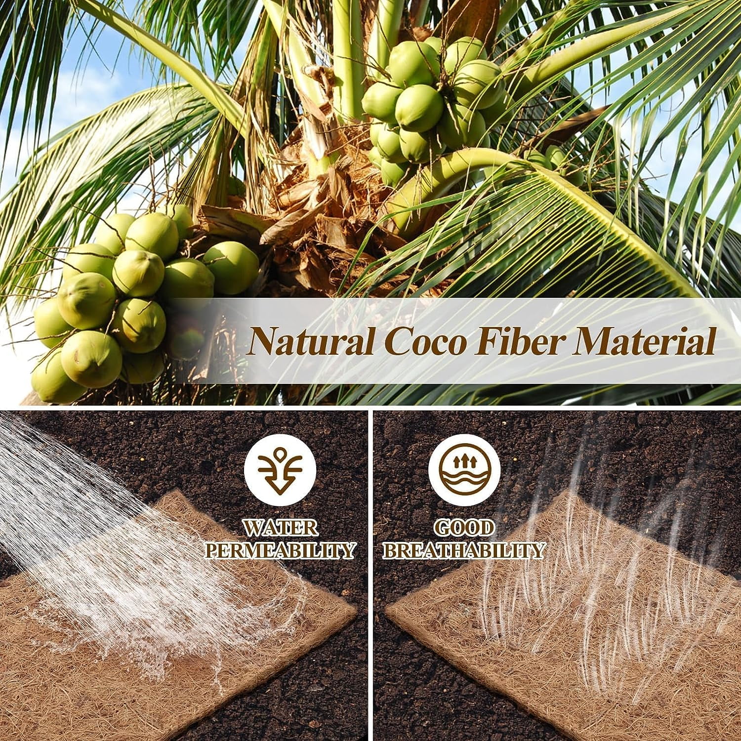 Natural Coconut Mulch Roll for Landscaping 118" L x 7.8“ W Garden Edging Border Mat with 50 Pcs U-Shaped Steel Stakes, Natural Looking Permanent Garden Mulch Barrier for Plants Vegetables & Flowers