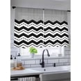 thumbnail image 5 of Sheer Curtains 54 Inch Length 2 Panels Set for Kitchen, Black Chevron Semi Sheer Curtains for Windows, Geometric Grey Print Wavy Striped White Voile Window Treatments Rod Pocket Curtain, 5 of 7