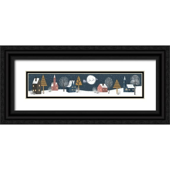 Murdock, Ramona 24x8 Black Ornate Wood Framed with Double Matting Museum Art Print Titled - Christmas Village