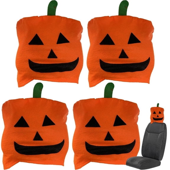 4 Pack Universal Pumpkin Car Headrest Covers, Cute Protective Headrest Cushions For Vehicle Interior Decor