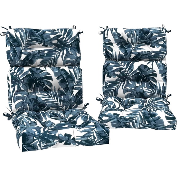 Set of 2 Outdoor High Back Chair Cushions 44"x 22",Water Repellent Rocking Seat Cushions Replacement, Seat/Back Chair Cushions for Patio,Porch,Balcony and Indoor - Palm Blue