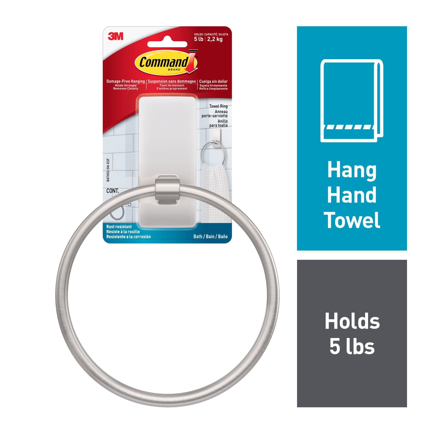 Command Bath Satin Nickel Toilet Paper Holder and Command Bath Satin Nickel Towel Ring