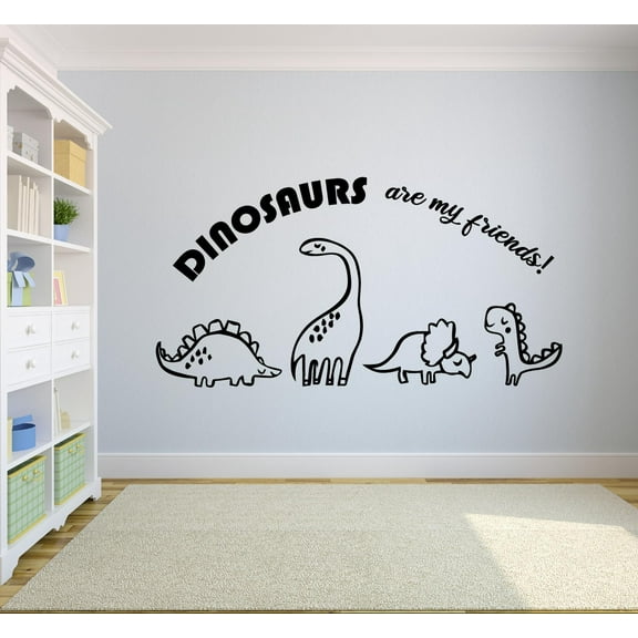 Dinosaur Friends Cute Dino Jurassic World Cartoon Wall Sticker Art Decal for Girls Boys Kids Room Bedroom Nursery Kindergarten House Fun Home Decor Stickers Wall Art Vinyl Decoration Size (18x20 inch)