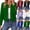 Green, variant on Pleated Crew Neck Cropped Jacket for Women Solid Long Sleeve Open Front Blazer with Buttons