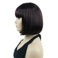 thumbnail image 4 of Short Bob Wig with Flat Bangs for Lady Women, Straight Synthenic Wigs for Cosplay Daily Party, 8 inch, Dark Burgundy Red, 4 of 8
