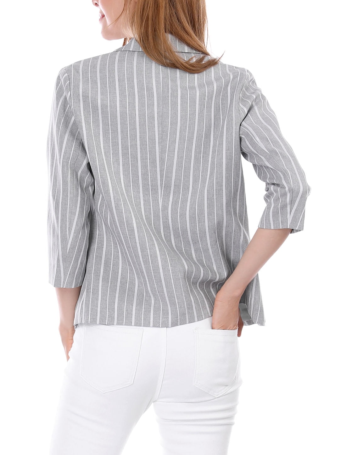 DARING DIVA Women's Striped Open Front Notched Lapel Blazer S Gray