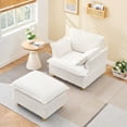 thumbnail image 4 of 36" Small Chaise Lounge Indoor, Modern Corduroy Sleeper Chair with Ottoman and Armrests, Single Sofa Chair with Thick Cushion for Living Room, Beige, 4 of 7