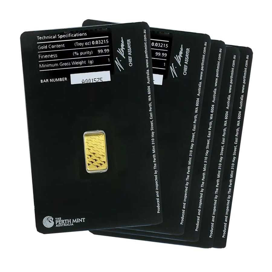 1 gram Gold Bar - The Perth Mint (In Assay) - Lot of 5