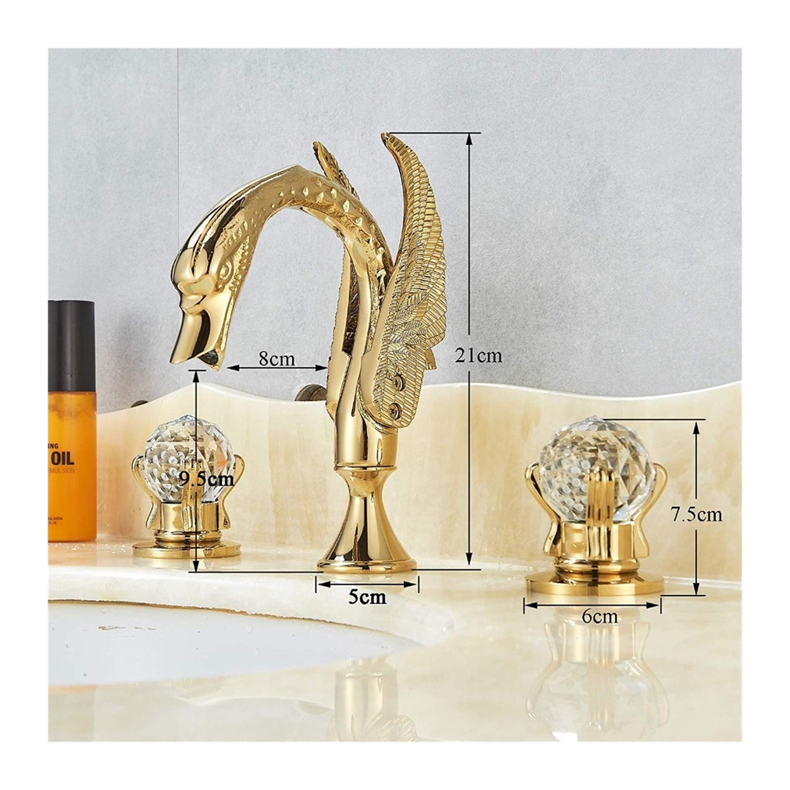 Golden Bathroom Basin Faucet Sink Tap Polished Gold Bathtub Swan Two Crystal Handwheel Elegant Mixer Tap Widespread