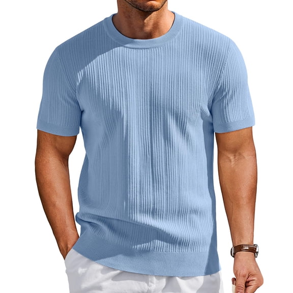 Lumtrix Men'S T-Shirts Short Sleeve Knit Shirts Casual Crewneck Ribbed Dress Casual Tee Shirt Blue M